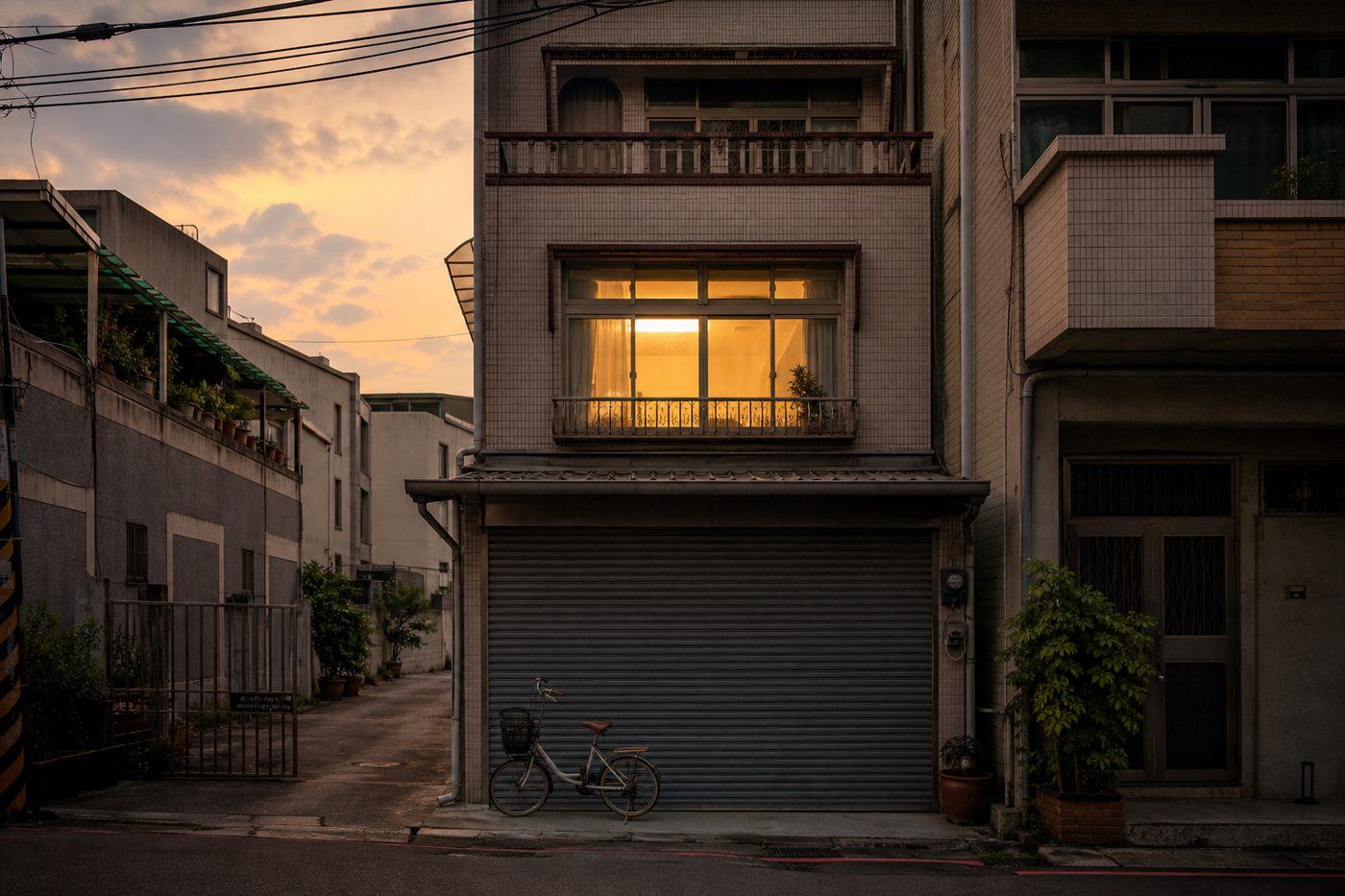 黃昏中的透天厝